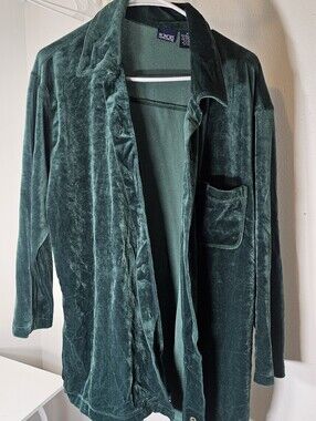 Vintage Honors  Oversize Green Velvet Top Buttons Long sleeve Size M